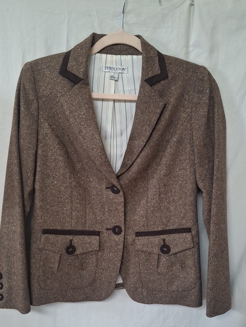 Pendleton Brown Tweed Blazer with Dark Trim EUC Petite 2